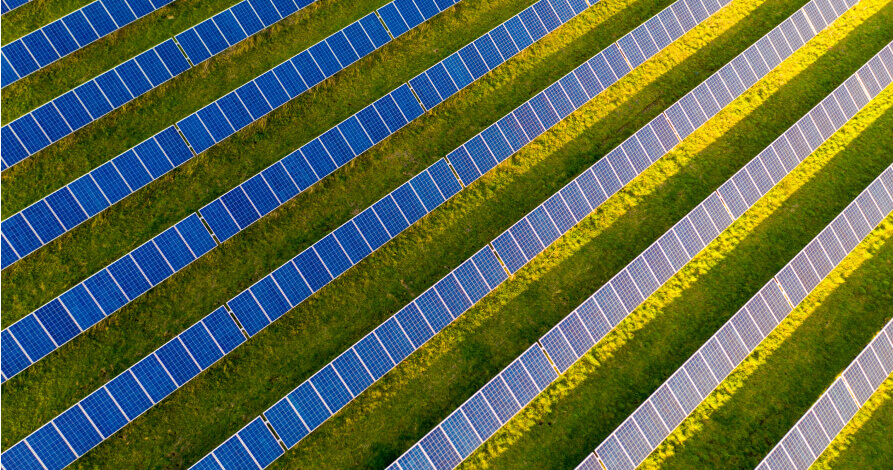 Rows of solar panels sparkling in the sunlight use the sun's clean energy