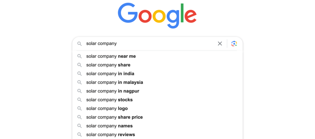 Solar company keyword and search terms suggestions.